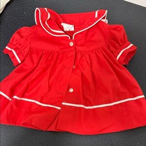 Vibrant Red Kids dress with Sailor Collar vintage